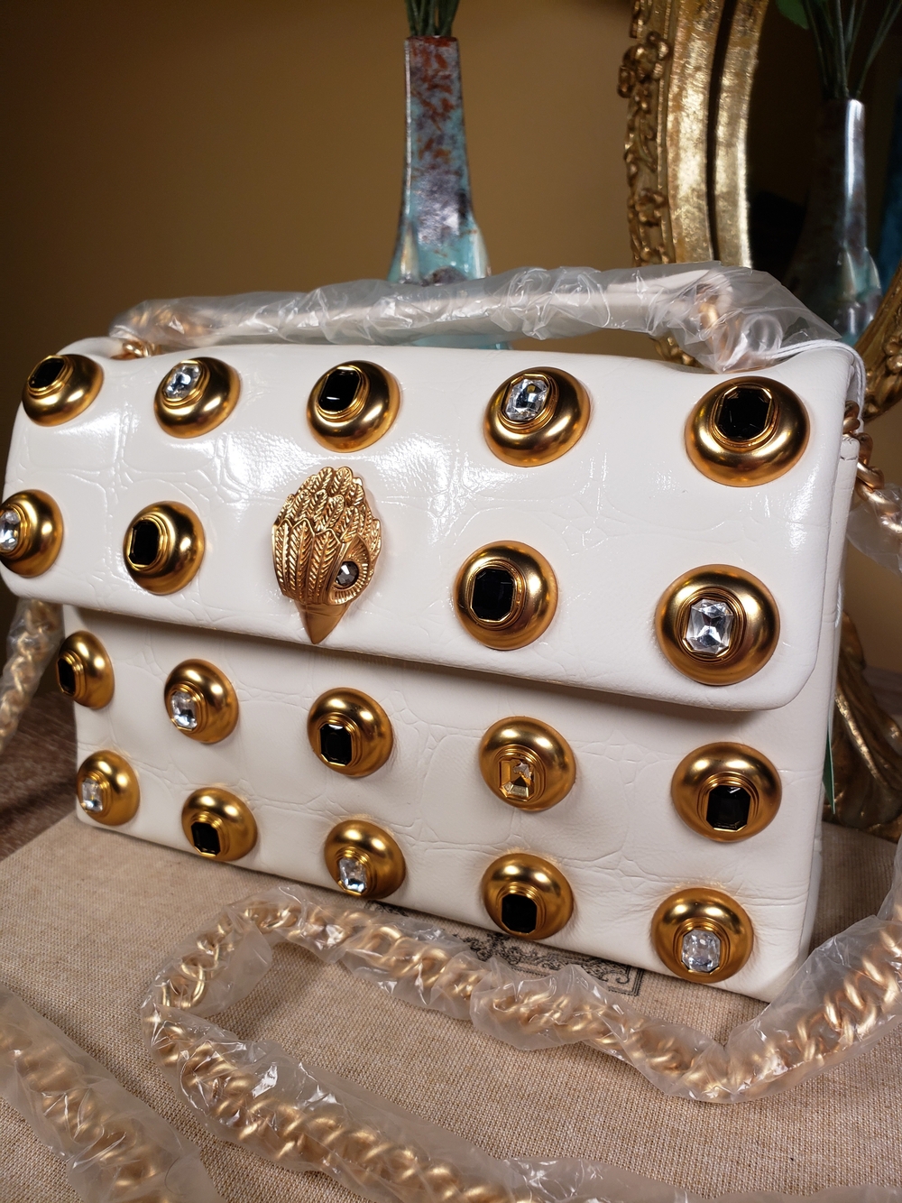 Kurt Geiger Bone Gem Studded Croc Embossed Crossbody w/ Wallet SET! NWT! - Picture 13 of 15
